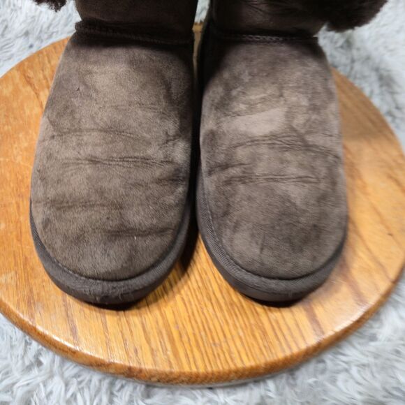 Ugg Bailey Womens Size 7 Brown Leather Sheepskin Button Round Toe Winter Boots - Picture 4 of 12